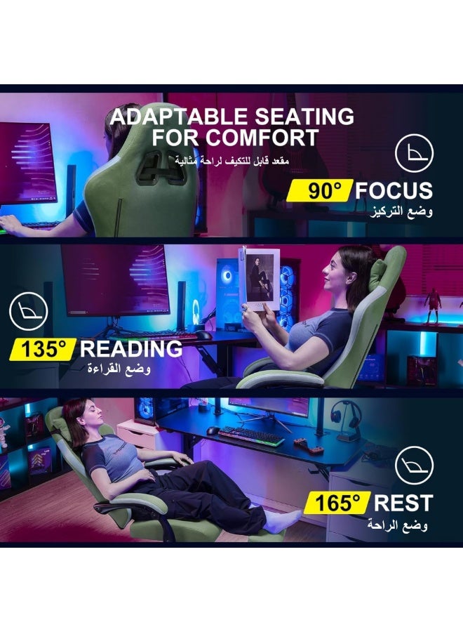 GTPLAYER #1USA Ergonomic Gaming Chair Fabric with Pocket Spring Cushion, Footrest & Armrests – Computer Video Game Desk Chair with Adjustable Lumbar Support & Headrest for Gaming & Office Green - Image 3