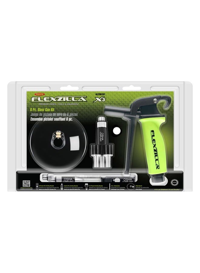 Flexzilla X3 6 Piece Blow Gun Kit, Quiet-Flo Tip, Xtreme-Flo Tip, 6 in. Extension, Chip Guard - AG1200FZKIT - Image 2