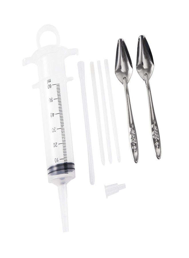 FULAIERGD 60ML Baby Bird Parrot Feeding Tubes, Liquid Medicine Feeder Push-Tube Pet Cat Dog Feeder with 2 Pcs Stainless Steel Metal Feeding Spoon - Image 1