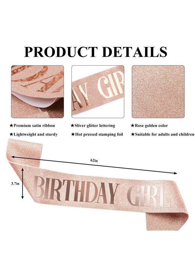 Luwigs Birthday Girl Sash Rose Gold Birthday Gifts Glitter Sash Party Favors Accessories For Girls Woman One Pack (Pack Of 1, Rose Gold) - Image 2