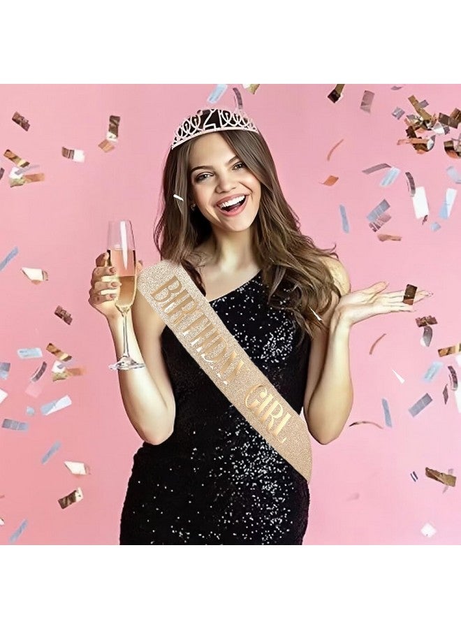 Luwigs Birthday Girl Sash Rose Gold Birthday Gifts Glitter Sash Party Favors Accessories For Girls Woman One Pack (Pack Of 1, Rose Gold) - Image 1