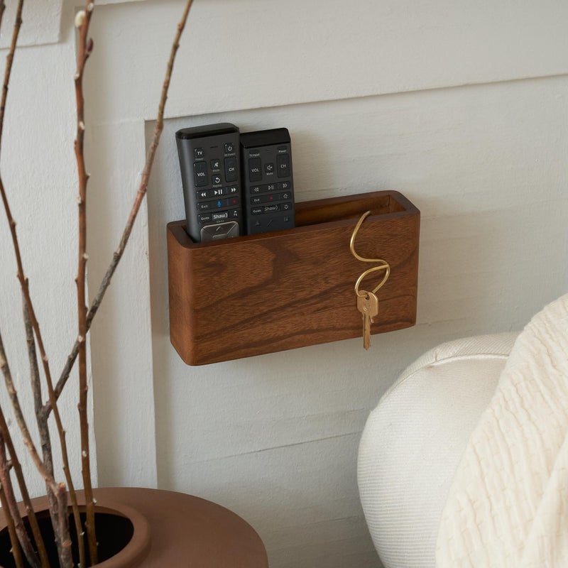 KIBAGA Premium Wooden Remote Control Holder - Easy Install Adhesive Wall Mount Caddy Keeps 3-4 TV Remotes Neatly Organized - Stylish Natural Wood Organizer is Perfect for Any Bed Or Living Room Wall - Image 2