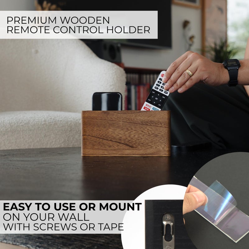 KIBAGA Premium Wooden Remote Control Holder - Easy Install Adhesive Wall Mount Caddy Keeps 3-4 TV Remotes Neatly Organized - Stylish Natural Wood Organizer is Perfect for Any Bed Or Living Room Wall - Image 3