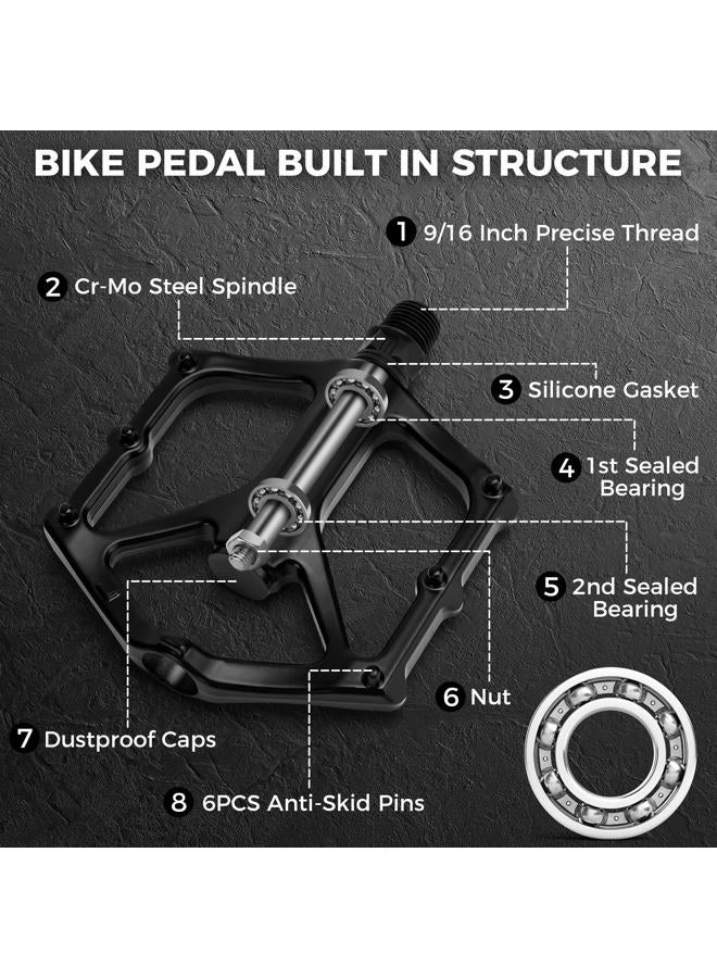 Hapleby Mountain Bike Pedals 3 Bearing Non-Slip Lightweight Bicycle Platform Pedals for BMX MTB 9/16" - Image 3