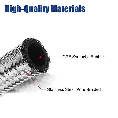 MOJTBE 20FT 6AN Fuel Line Hose AN6 3/8" Silver Stainless Steel Braided Universal CPE Tube Oil Fuel Gas Hose - Image 2