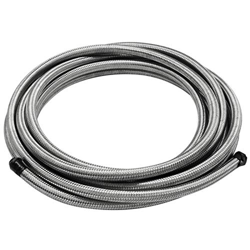 MOJTBE 20FT 6AN Fuel Line Hose AN6 3/8" Silver Stainless Steel Braided Universal CPE Tube Oil Fuel Gas Hose - Image 1