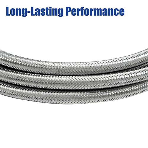 MOJTBE 20FT 6AN Fuel Line Hose AN6 3/8" Silver Stainless Steel Braided Universal CPE Tube Oil Fuel Gas Hose - Image 5
