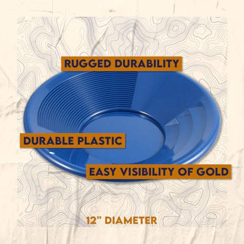 SE 12 Inch Gold Panning Pan - Dual Riffles for Easier Mining and Prospecting, Blue - Image 3