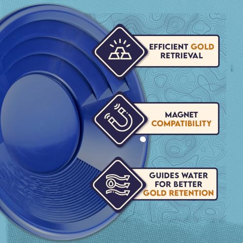 SE 12 Inch Gold Panning Pan - Dual Riffles for Easier Mining and Prospecting, Blue - Image 5