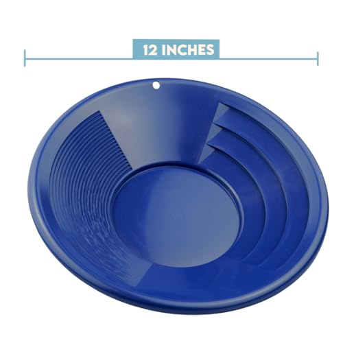 SE 12 Inch Gold Panning Pan - Dual Riffles for Easier Mining and Prospecting, Blue - Image 4