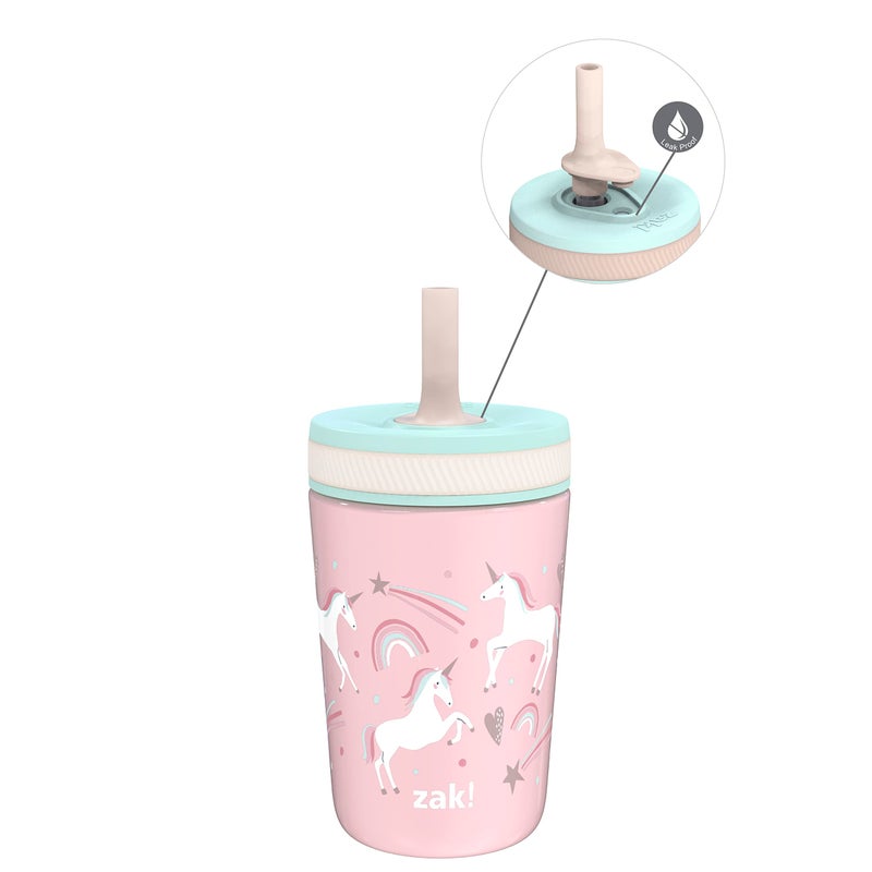 Zak Designs Kelso Toddler Cups For Travel or At Home, 12oz Vacuum Insulated Stainless Steel Sippy Cup With Leak-Proof Design is Perfect For Kids (Fanciful Unicorn) - Image 1