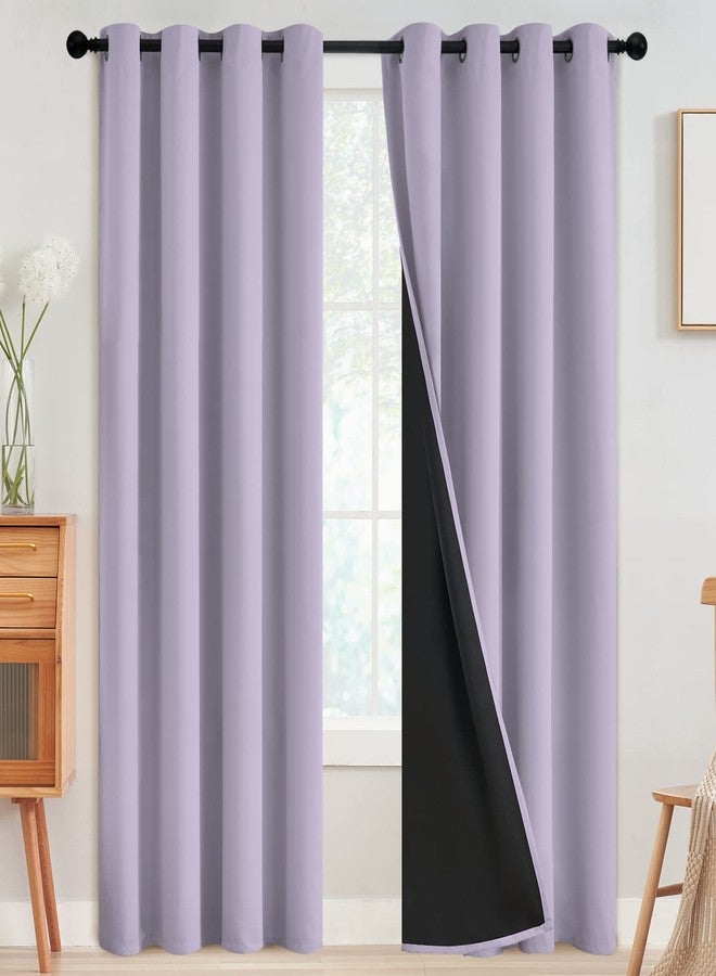 SimpleHome 100% Blackout Curtains for Bedroom,Thermal Insulated Grommet Window Drapes Room Darkening Lilac Curtains for Living Room with Black Back,52 x 84 Inch,2 Panels - Image 1