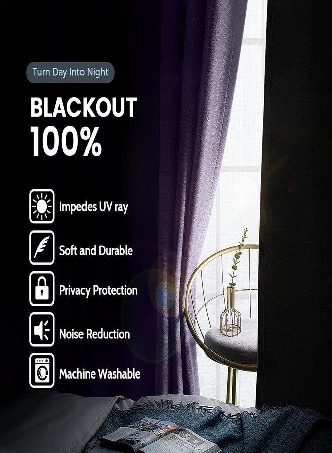 SimpleHome 100% Blackout Curtains for Bedroom,Thermal Insulated Grommet Window Drapes Room Darkening Lilac Curtains for Living Room with Black Back,52 x 84 Inch,2 Panels - Image 2