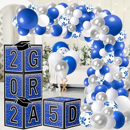 Labrostar Graduation Decorations 2025 Graduation Party Decorations Set of 4 Boxes with 144pcs Balloons Arch Garland Kit Party Supplies for Any Grades Blue - Image 1