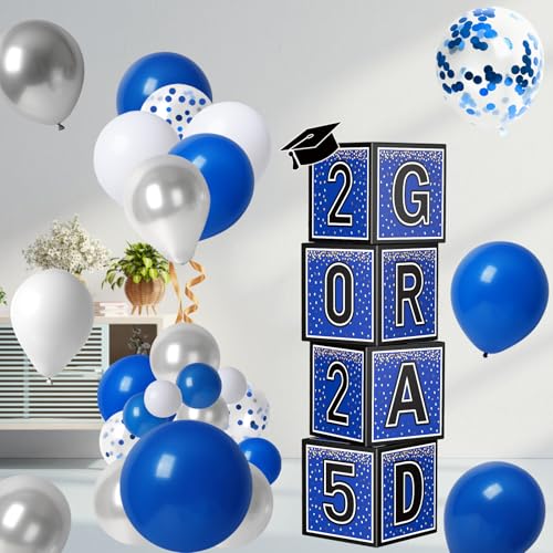 Labrostar Graduation Decorations 2025 Graduation Party Decorations Set of 4 Boxes with 144pcs Balloons Arch Garland Kit Party Supplies for Any Grades Blue - Image 2