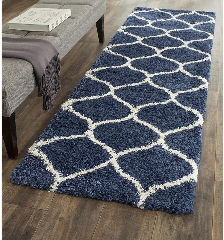 Nefity Polyester Shaggy Bedside Runner, Soft Indoor Modern Shaggy, Soft Rugs for- Living Room, Dinning Room, Office, Bedroom & Hallway Carpet Rugs (2X5 Feet Blue mandir) - Image 1