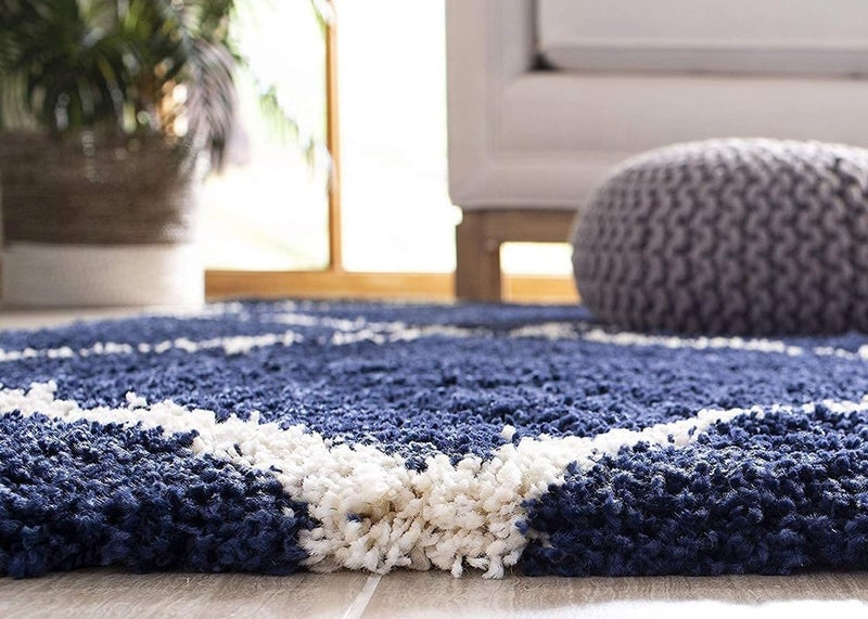 Nefity Polyester Shaggy Bedside Runner, Soft Indoor Modern Shaggy, Soft Rugs for- Living Room, Dinning Room, Office, Bedroom & Hallway Carpet Rugs (2X5 Feet Blue mandir) - Image 2