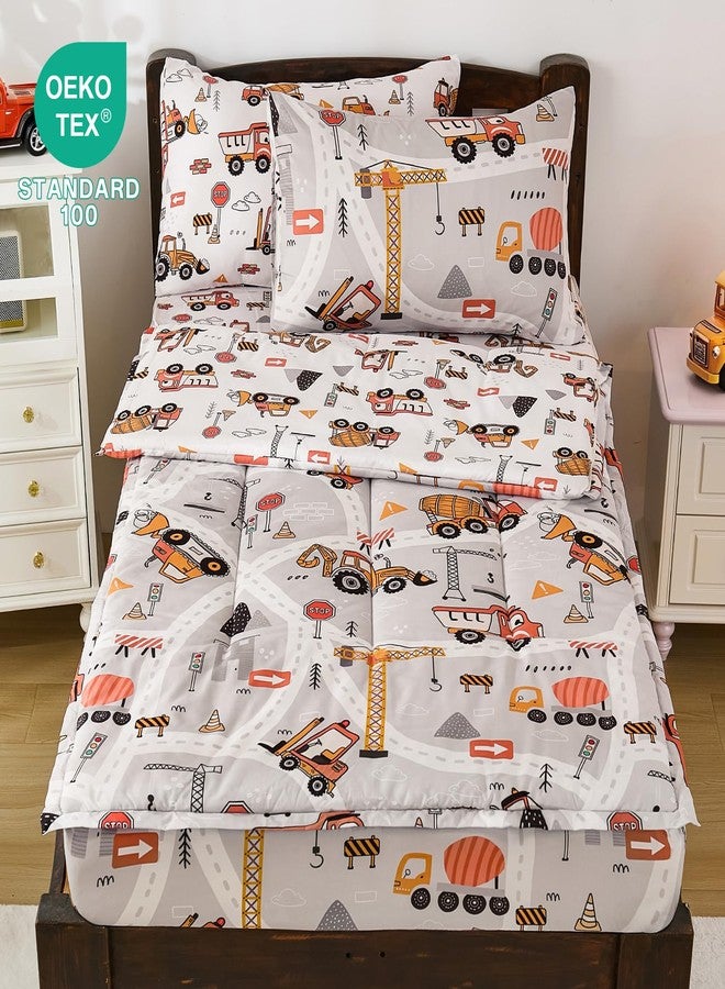 DJY Zipper Bedding Set Twin, Cars Bedding Sets for Boys, Kids Construction Comforter Set with Fitted Sheet Pillowcases, All in One Zipper Bed Set for All Seasons - Image 2