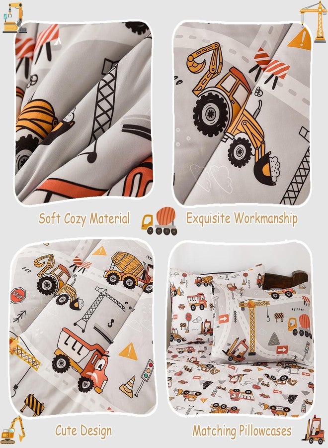 DJY Zipper Bedding Set Twin, Cars Bedding Sets for Boys, Kids Construction Comforter Set with Fitted Sheet Pillowcases, All in One Zipper Bed Set for All Seasons - Image 4