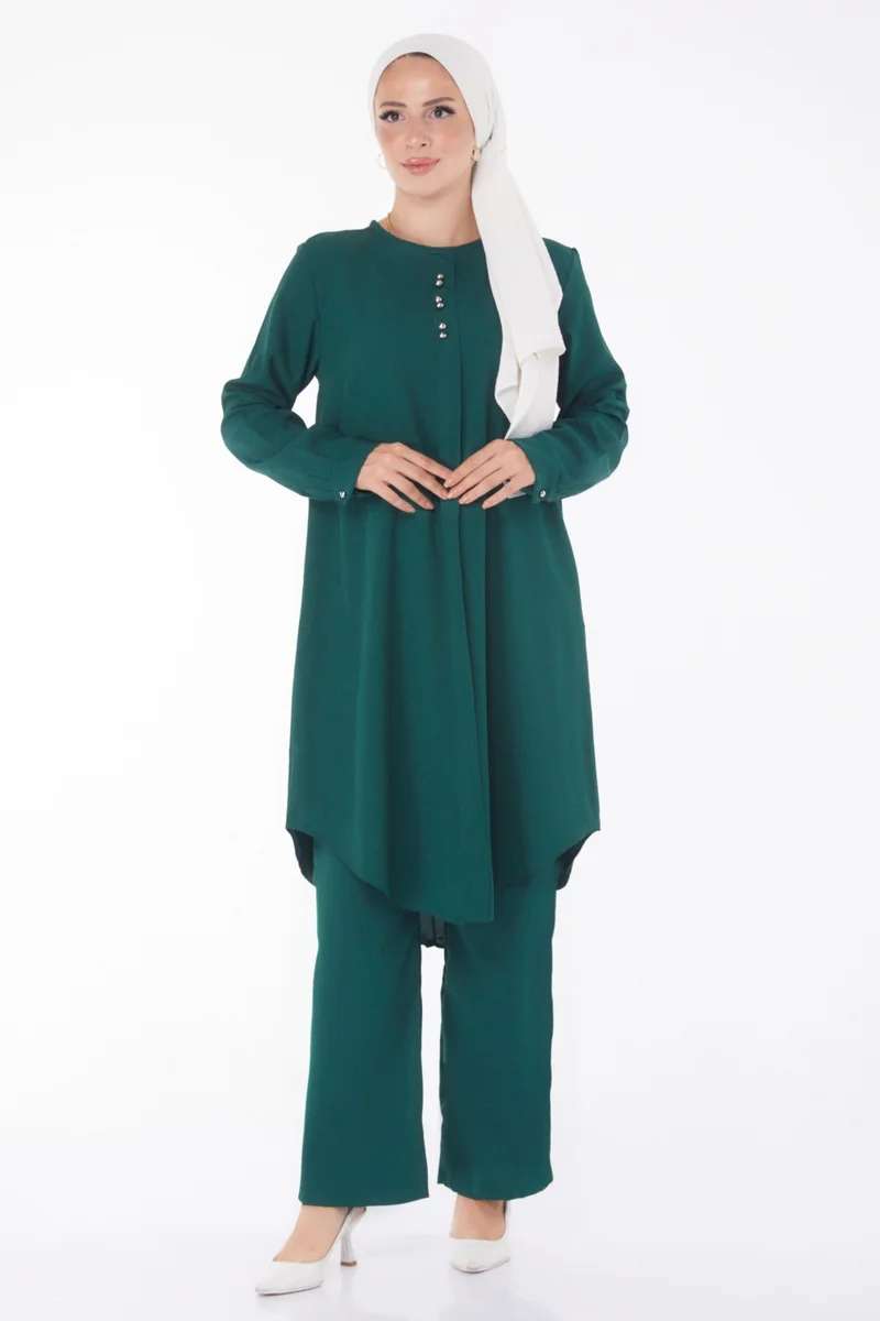 Tofisa Plain Crew Neck Women's Green Tunic Pants - 13122