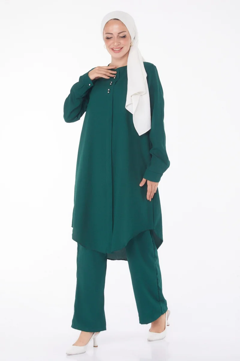 Tofisa Plain Crew Neck Women's Green Tunic Pants - 13122