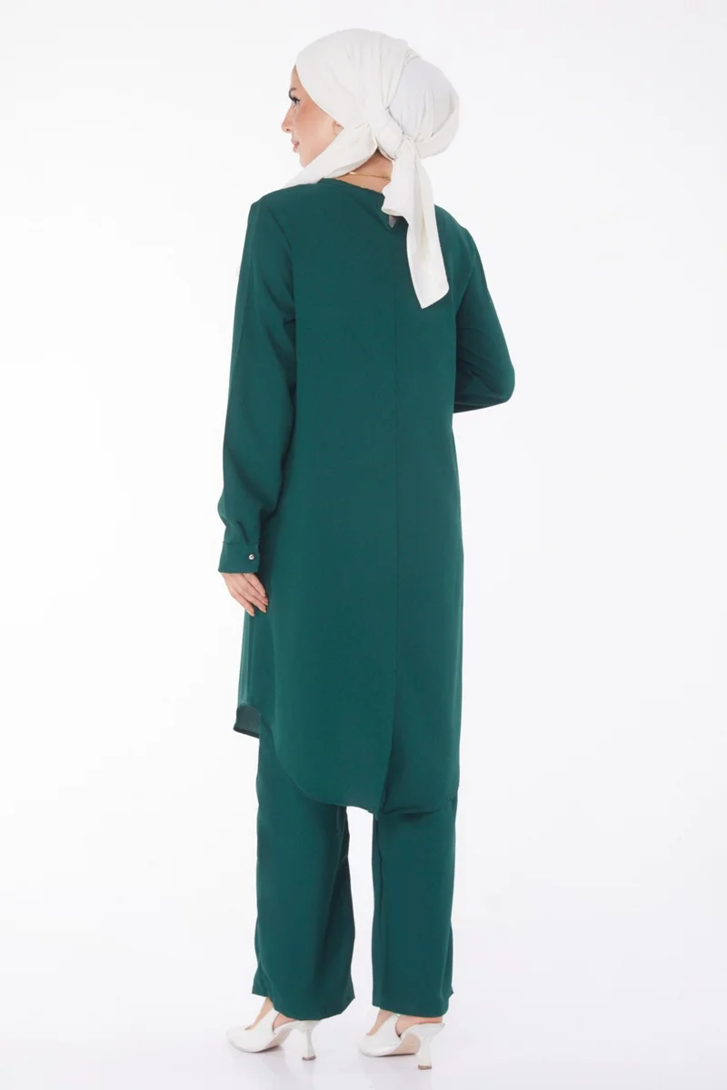 Tofisa Plain Crew Neck Women's Green Tunic Pants - 13122