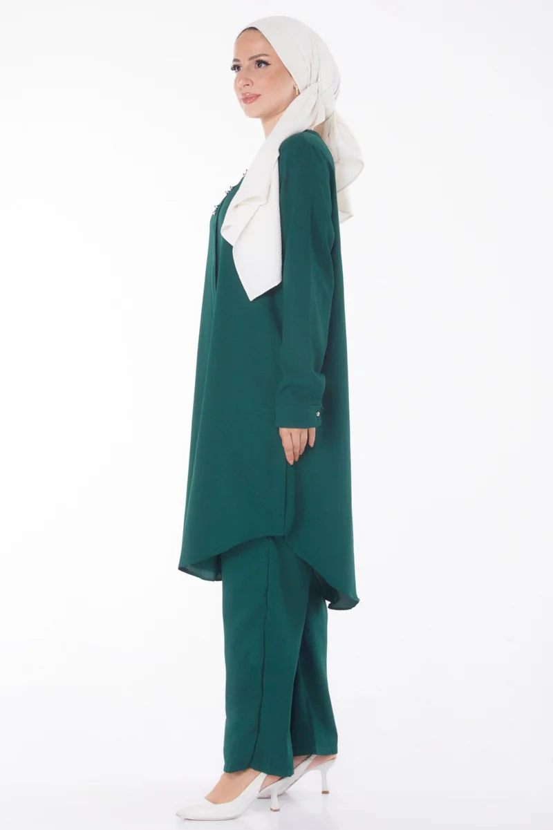 Tofisa Plain Crew Neck Women's Green Tunic Pants - 13122