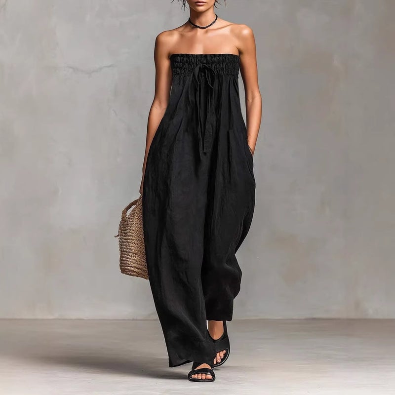 Women's Strapless Tie-Front Printed Jumpsuit - Image 5