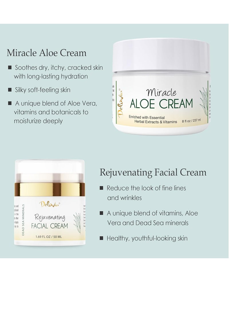 deluvia Ultimate Aloe Skincare Bundle – Miracle Aloe Cream 8 oz and Rejuvenating Face Cream 2 oz - Image 3