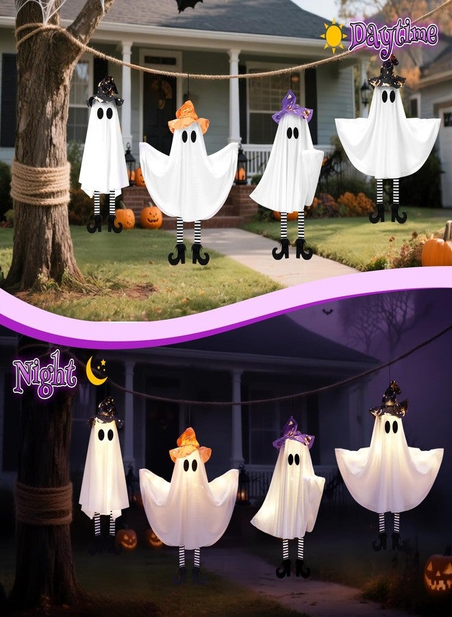 FIALAME Halloween Decorations Outdoor Indoor,4 Pack Hanging Ghosts Outdoor Halloween Decor,Cute Light Up Witches Hats Ghost Decorations with 3 Light Modes,DIY Arms,Perfect for Tree Porch Yard Window Ceiling - Image 5