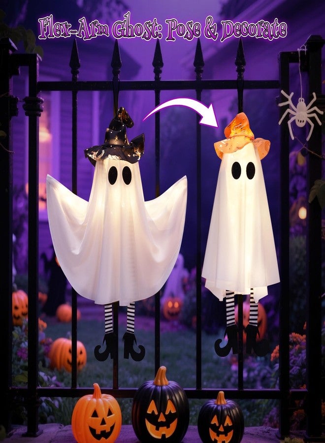 FIALAME Halloween Decorations Outdoor Indoor,4 Pack Hanging Ghosts Outdoor Halloween Decor,Cute Light Up Witches Hats Ghost Decorations with 3 Light Modes,DIY Arms,Perfect for Tree Porch Yard Window Ceiling - Image 4