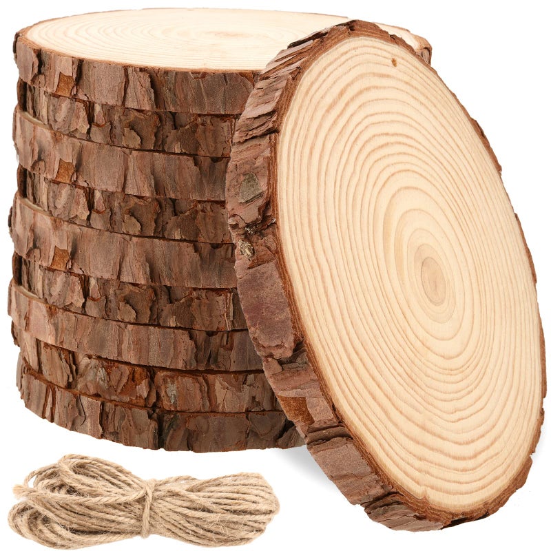 MANCHAP 10 PCS 677 Inch Drilled Wood Slices with Hole Unfinished Predrilled Wooden Circles with Hanging String Round Log Discs Slices for Crafts Painting Home Decor - Image 1