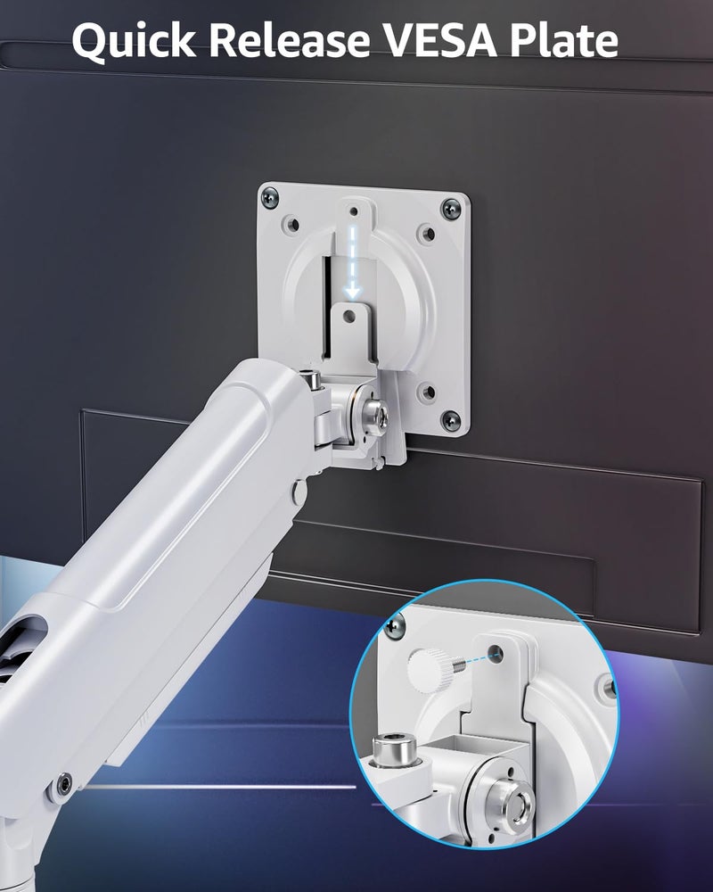 MOUNTUP Dual Monitor Mount for 13-32 inch Screens, Gas Spring Arm for 2 Monitor, Full Adjustable Mount with C-Clamp＆Grommet Base, Each Arm Holds Max 22 lbs, Freelift Pro White - Image 3