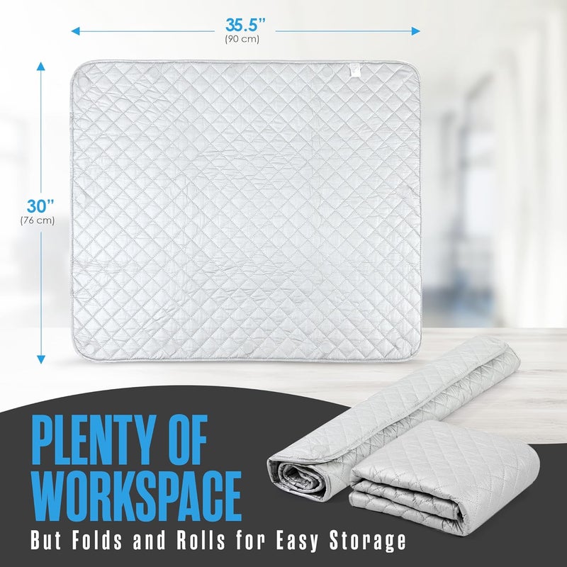 Houseables Magnetic Ironing Mat, Portable Iron Board, Heat Resistant Tabletop Pad, 36"x30", Gray, Quilted, Dryer Top Cover for Irons, Steaming, Pressing, Quilting, Travel, Space Saving, Laundry Room - Image 2