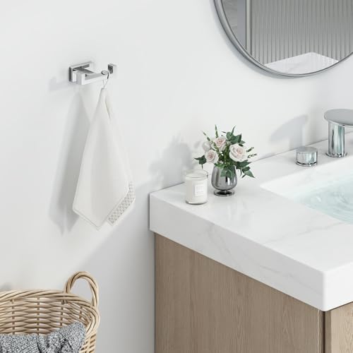 Angle Simple Bathroom Towel Hook, SUS 304 Stainless Steel Hand Towel Double Hook for Wall, Robe Coat Holder, Polished Chrome - Image 2