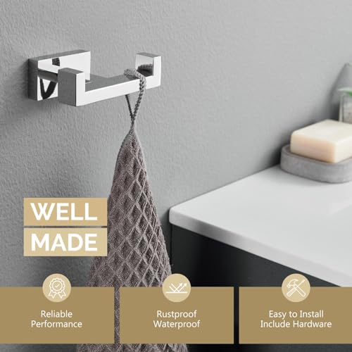 Angle Simple Bathroom Towel Hook, SUS 304 Stainless Steel Hand Towel Double Hook for Wall, Robe Coat Holder, Polished Chrome - Image 5