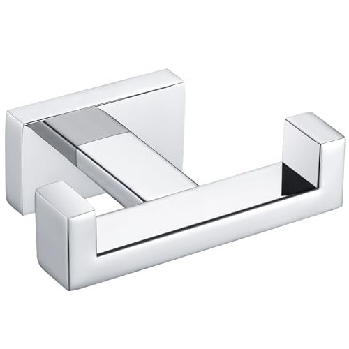Angle Simple Bathroom Towel Hook, SUS 304 Stainless Steel Hand Towel Double Hook for Wall, Robe Coat Holder, Polished Chrome - Image 1