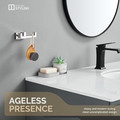 Angle Simple Bathroom Towel Hook, SUS 304 Stainless Steel Hand Towel Double Hook for Wall, Robe Coat Holder, Polished Chrome - Image 4