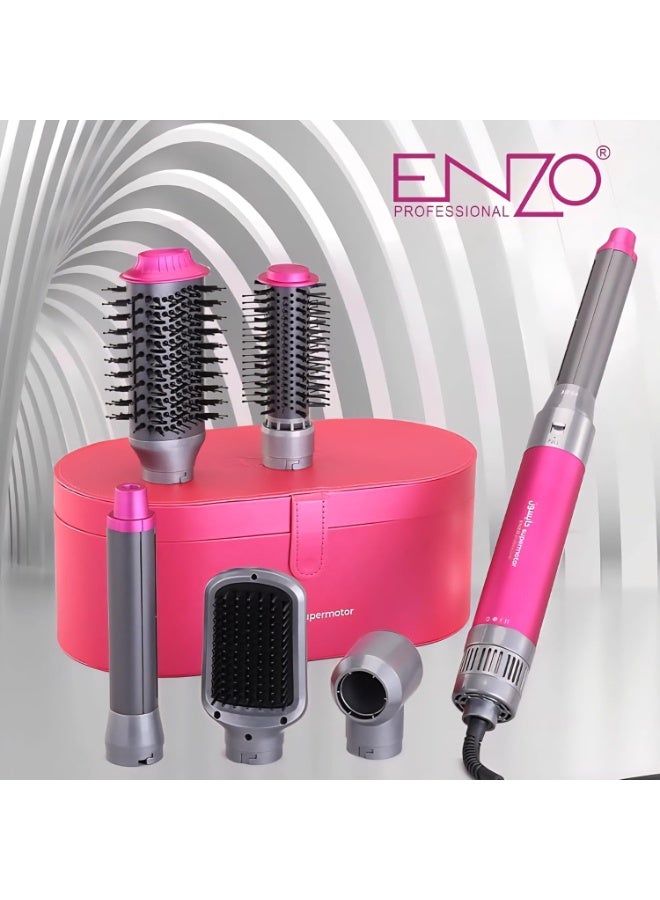 ENZO Professional إنزو EN-4133 فرشاة مجفف الشعر 6 في 1 ومصفف متعدد - مجفف هواء ساخن أيوني، مكواة شعر، مكواة تجعيد وفرشاة لتكثيف الشعر - كورال بينك - النسخة الدولية - Image 3