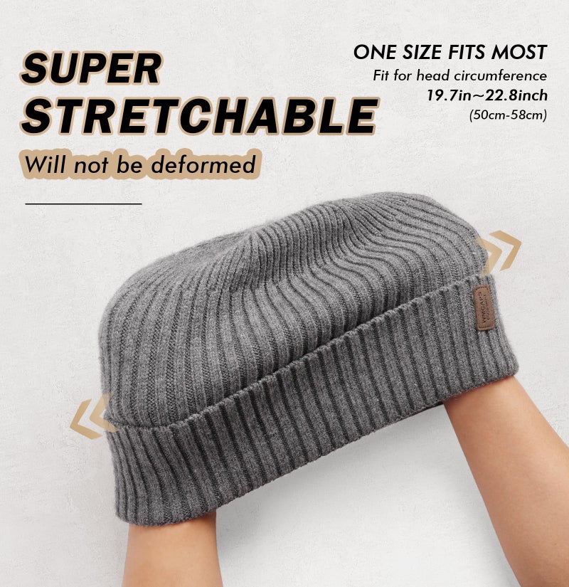 Wmcaps Beanie Winter Hats for Men Women, Fleece Lined Beanie Warm Winter Beanie Unisex Fashion Knit Cuffed Cap (Grey) - Image 3
