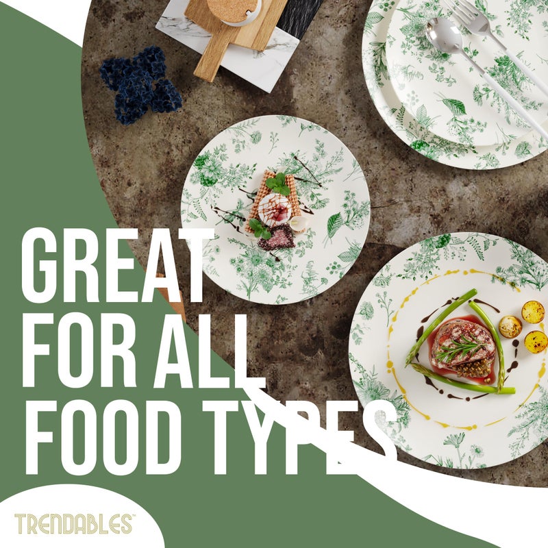 Trendables 80 Piece Plastic Disposable Plates Set For 40 Guests I 40 X 8 Inch Dessert Plates & 40 X 10 Inch Wedding Party Plates | Ivory & Green Verdure Design - Image 3