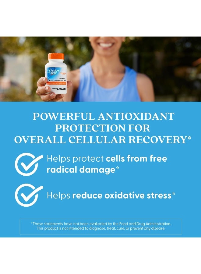 Doctor's Best Trans-Resveratrol 600, Non-GMO, Vegan, Gluten Free, Soy Free, 600 mg, 60 Veggie Caps - Image 5