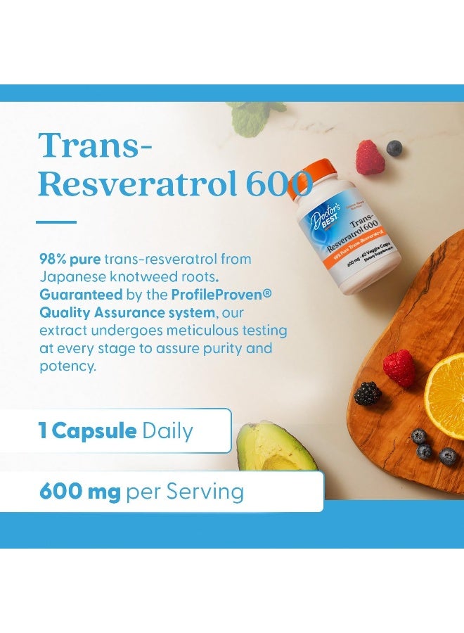 Doctor's Best Trans-Resveratrol 600, Non-GMO, Vegan, Gluten Free, Soy Free, 600 mg, 60 Veggie Caps - Image 4