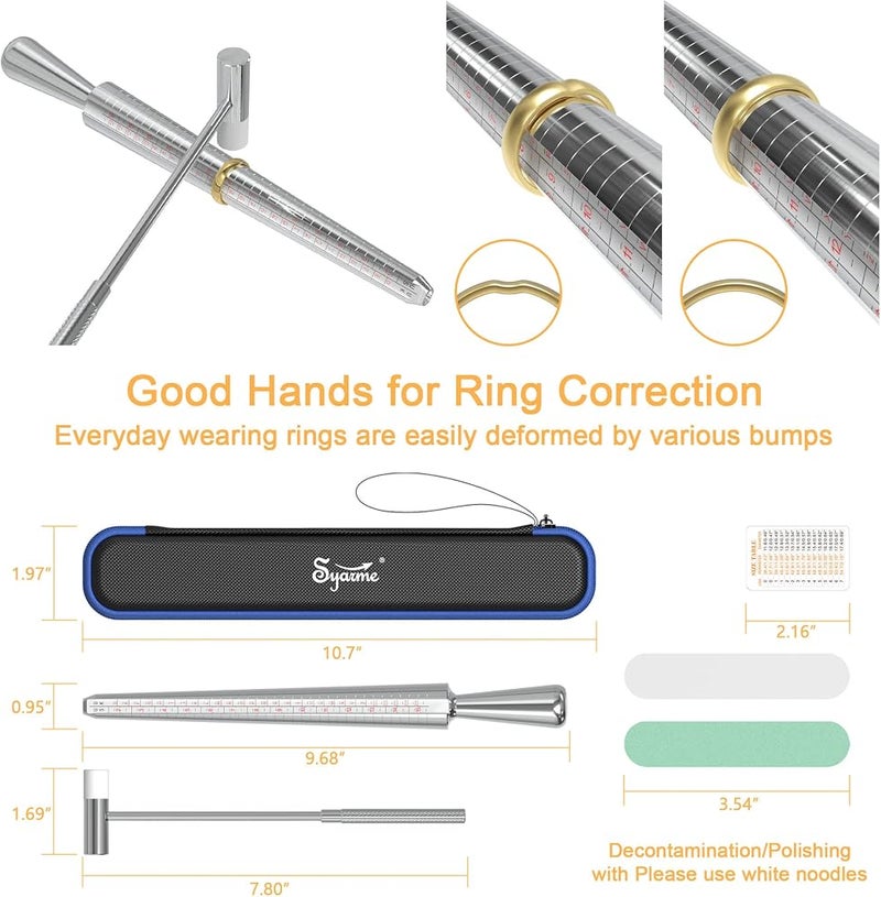Syarme Ring Sizer Measuring Tool Metal Combination Suit for Finger Sizing Measuring,Jewelry Making,Ring Deformation Correction US Size 0-13 Attached Special Storage Box,Maintenance Hammer and Polished Rod - Image 4