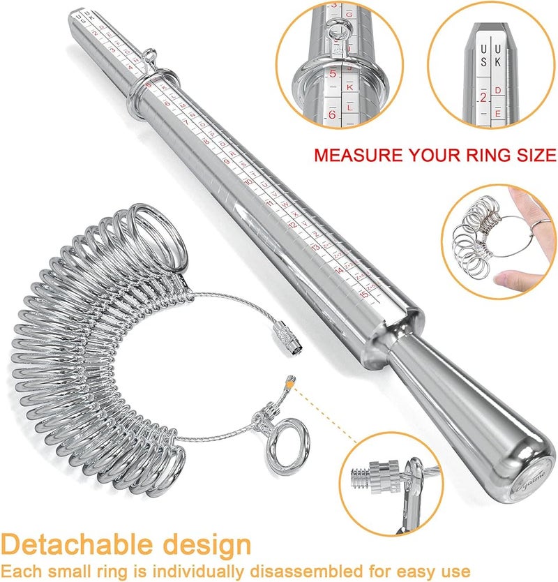 Syarme Ring Sizer Measuring Tool Metal Combination Suit for Finger Sizing Measuring,Jewelry Making,Ring Deformation Correction US Size 0-13 Attached Special Storage Box,Maintenance Hammer and Polished Rod - Image 2