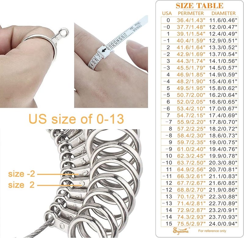 Syarme Ring Sizer Measuring Tool Metal Combination Suit for Finger Sizing Measuring,Jewelry Making,Ring Deformation Correction US Size 0-13 Attached Special Storage Box,Maintenance Hammer and Polished Rod - Image 3