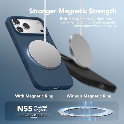 GONEZ Magnetic for iPhone 17 Pro Case, [Compatible with MagSafe] Anti-Scratch Microfiber Lining & Screen Protector, Silicone Camera Control, Shockproof Slim Phone Cover 6.3 inch, Dark Blue - Image 2
