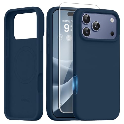 GONEZ Magnetic for iPhone 17 Pro Case, [Compatible with MagSafe] Anti-Scratch Microfiber Lining & Screen Protector, Silicone Camera Control, Shockproof Slim Phone Cover 6.3 inch, Dark Blue - Image 1