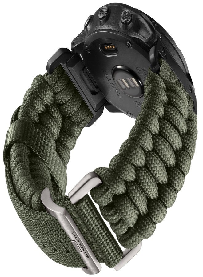 Bandletic سوار Bandletic متوافق مع ساعة Garmin Fenix 7X - سوار ساعة منسوج من حبل باراكورد للبقاء على قيد الحياة، سهل التركيب، مقاس 26 مم، متوافق مع ساعات Fenix 8 (51 مم) / 7X Pro / 6X / 6X Pro / 5X / 5X Plus / 3 / 3 HR / Instinct 3 (50 مم) / Tactix / Enduro / Descent - Image 1