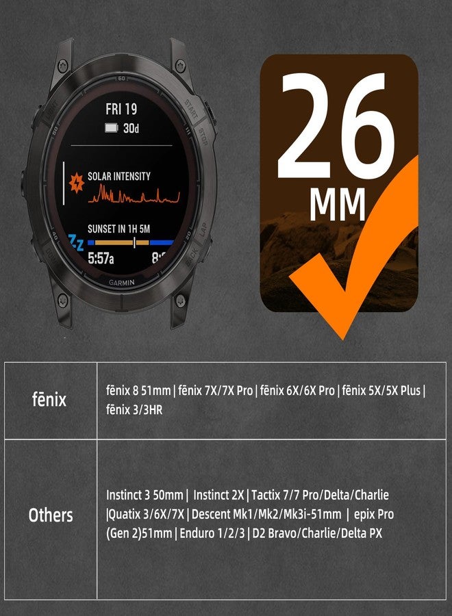 Bandletic سوار Bandletic متوافق مع ساعة Garmin Fenix 7X - سوار ساعة منسوج من حبل باراكورد للبقاء على قيد الحياة، سهل التركيب، مقاس 26 مم، متوافق مع ساعات Fenix 8 (51 مم) / 7X Pro / 6X / 6X Pro / 5X / 5X Plus / 3 / 3 HR / Instinct 3 (50 مم) / Tactix / Enduro / Descent - Image 2